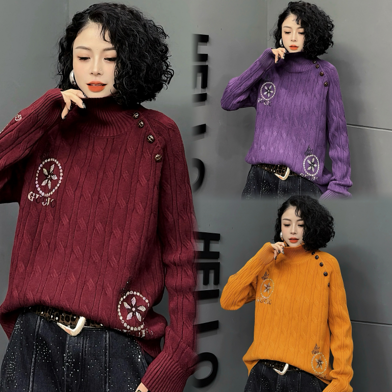 【亿火】冬季新款百搭宽松型常规款韩版半高领针织衫G237-10490