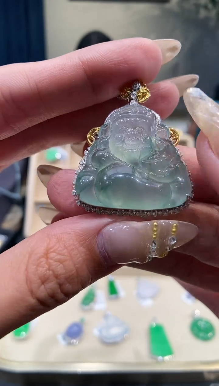 【闪购商品】翡翠吊坠(不含链)18K金镶嵌财神