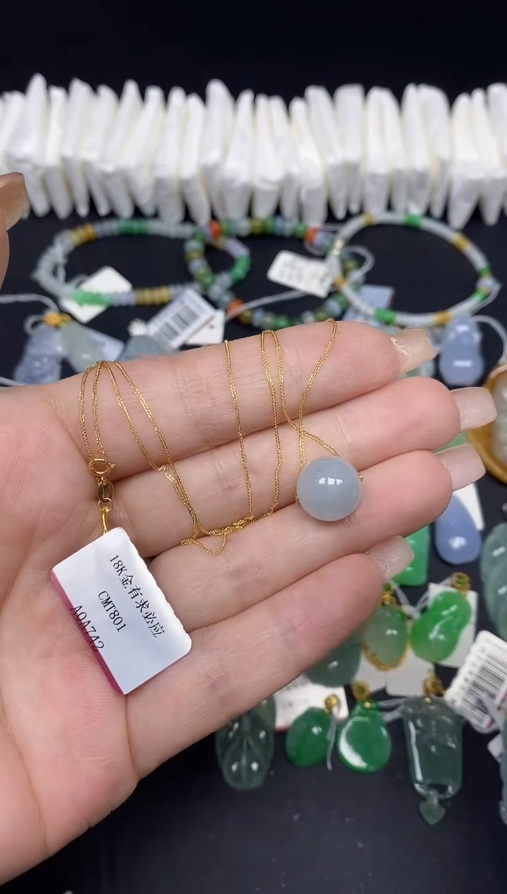 套链18K金镶嵌翡翠珠子18K金扣镶嵌@@CMT801