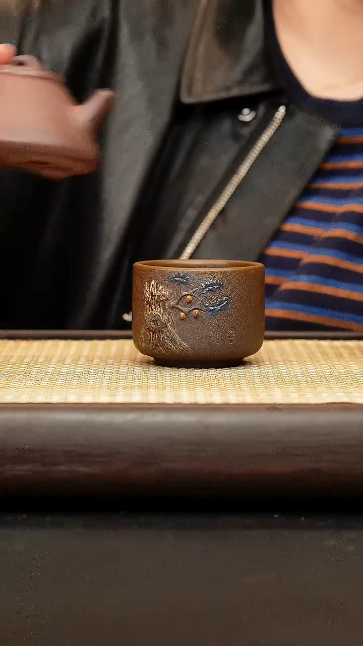 茶壶紫砂柴烧 主人杯 寿桃 150cc