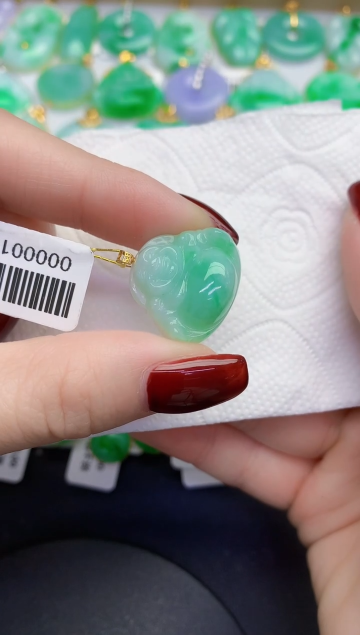 颈饰18K金镶嵌翡翠缅甸天然翡翠A货