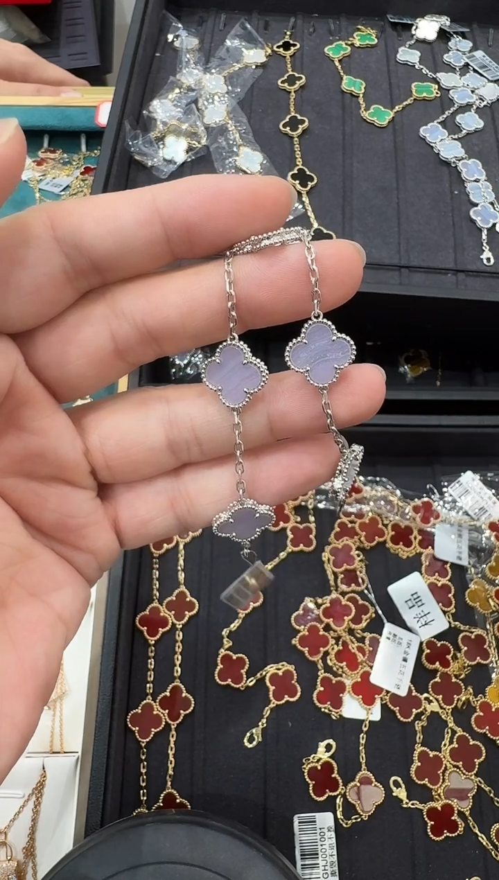 玛瑙/玉髓手链18K金镶嵌紫色k白，五花手链BG