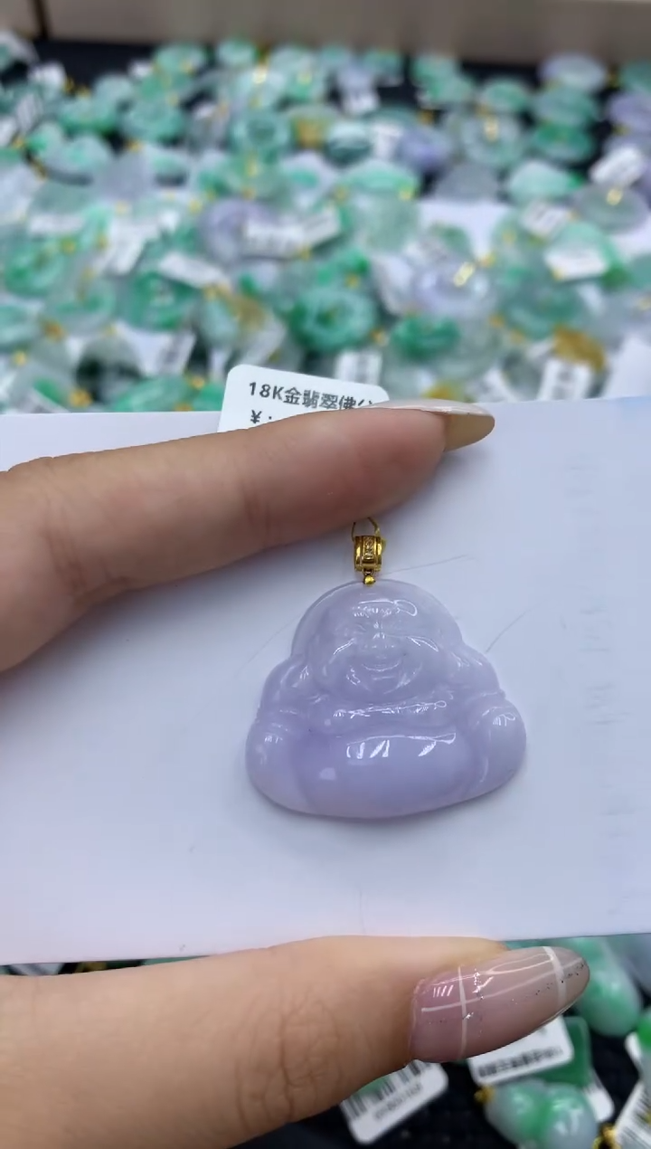 翡翠18K金镶嵌颈饰天然缅甸翡翠A货