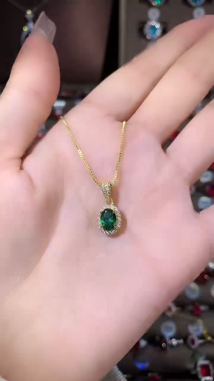 吊坠(赠链)银S925镶嵌碧玺57金色