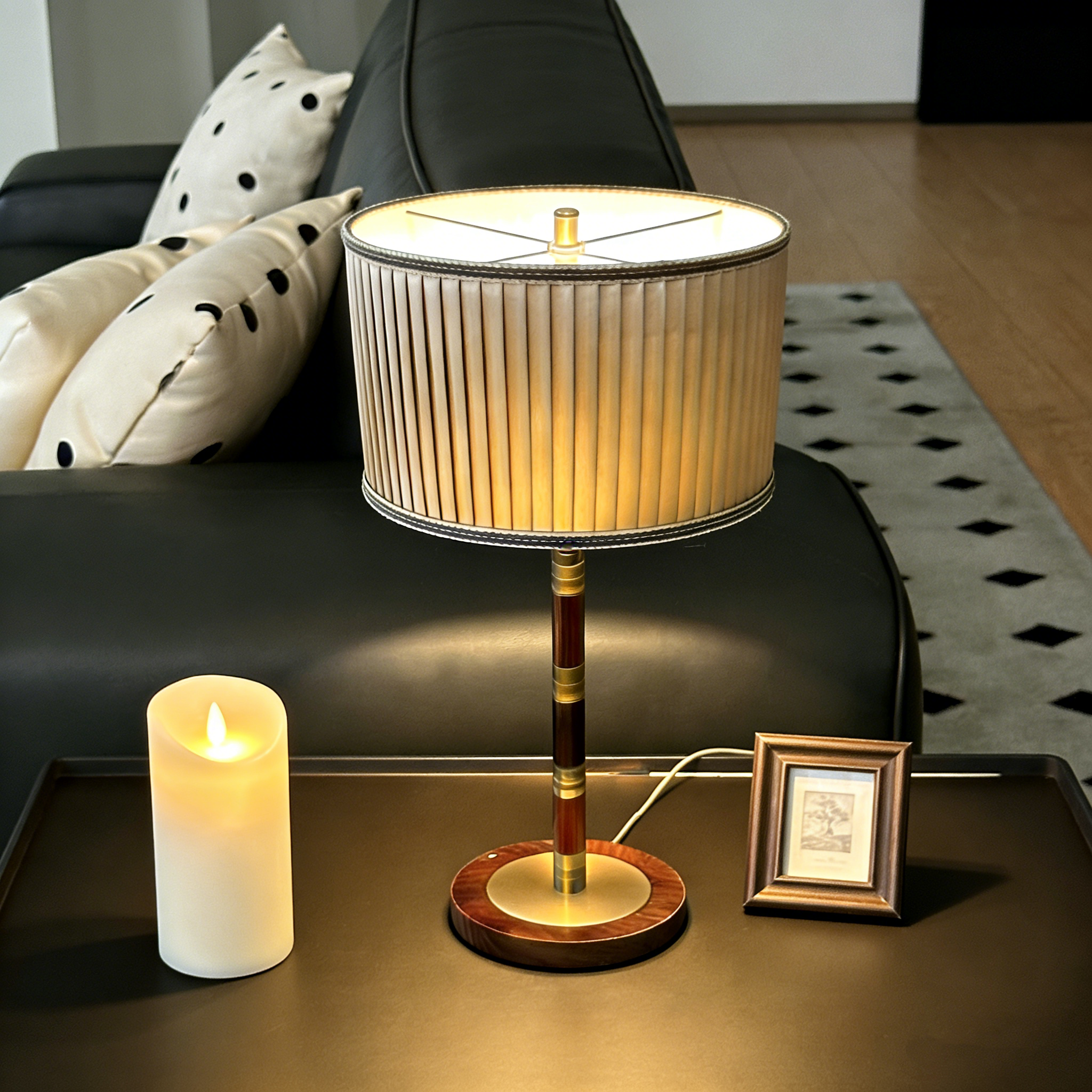 中古黑胡桃木铜拼接卧室台灯布艺灯罩现代意式轻奢床头书房台灯