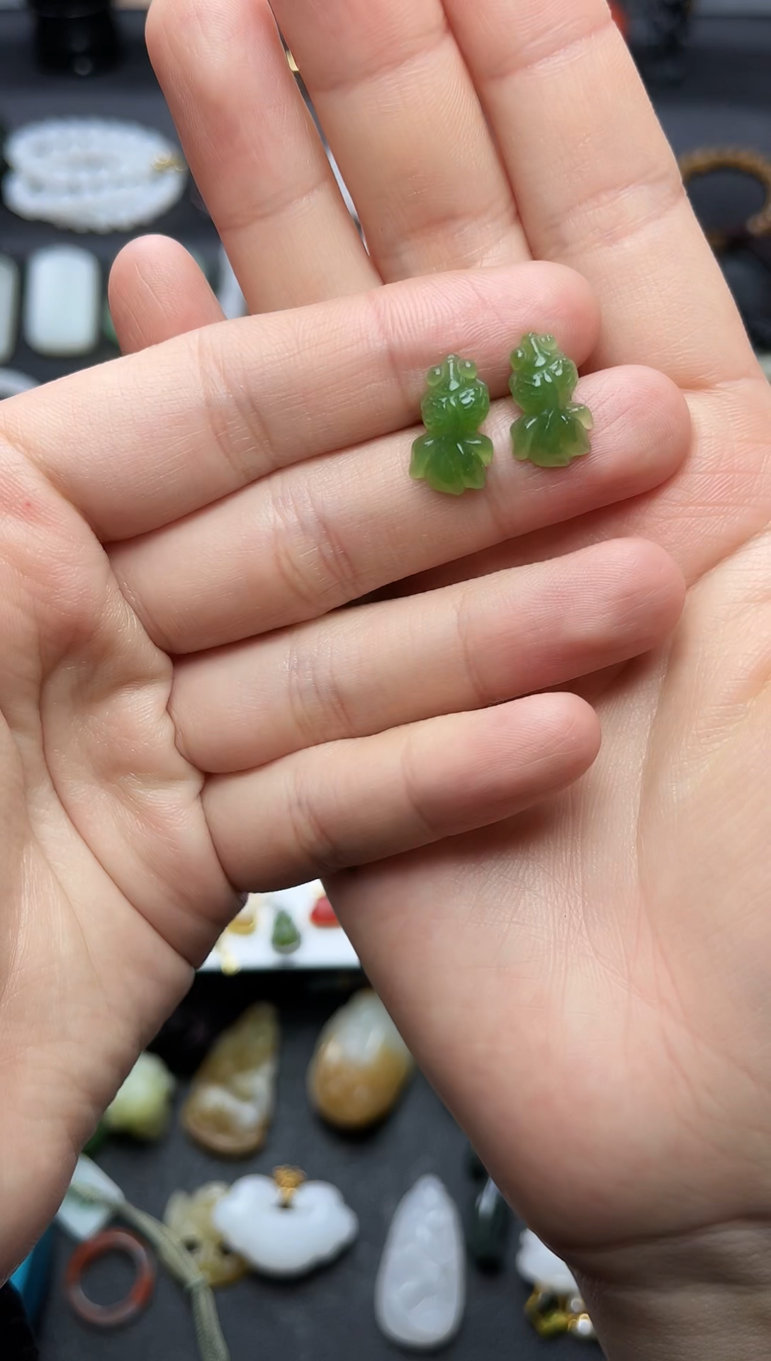 银S925镶嵌和田玉耳饰金鱼耳钉06