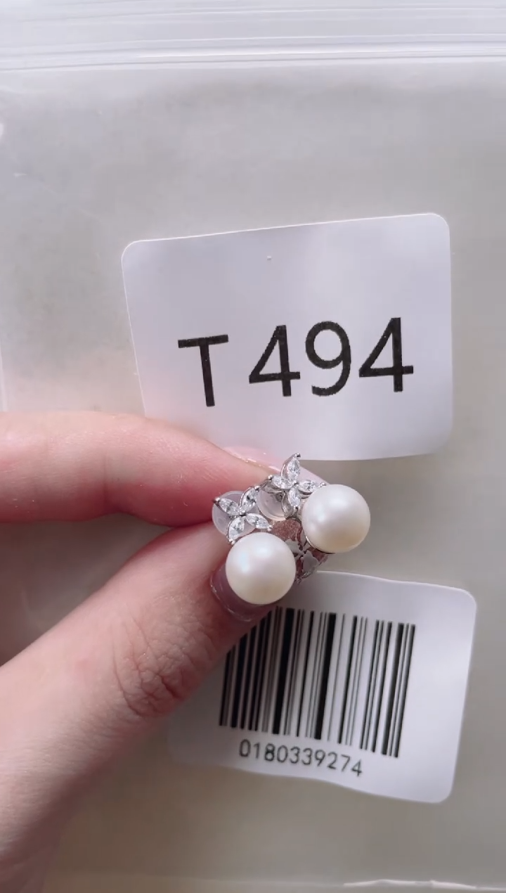 银S925镶嵌淡水珍珠耳饰T494