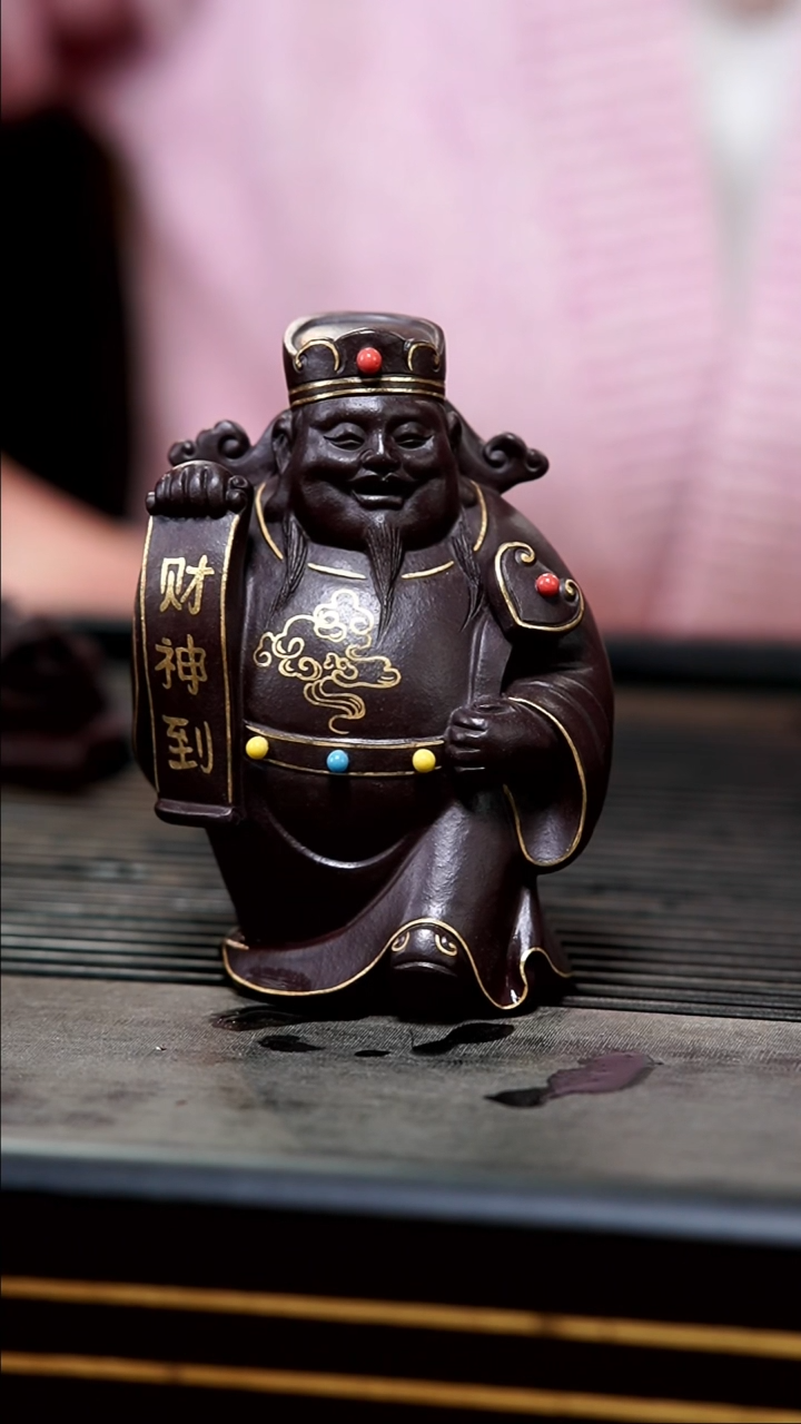 【闪购商品】紫砂茶壶紫泥款财神到描金