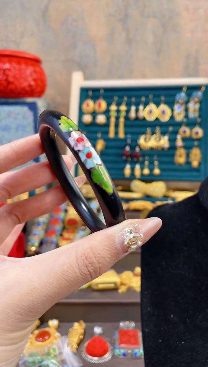 【闪购商品】非遗素漆黑色景泰蓝花镯子57-61