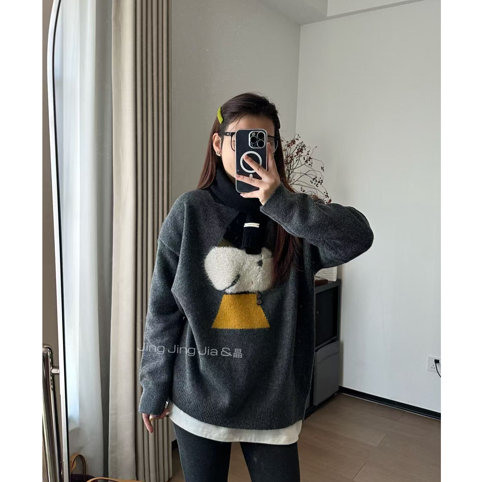 JING麦恬【努比毛衣】重工宽松遮肉百搭休闲针织毛衣