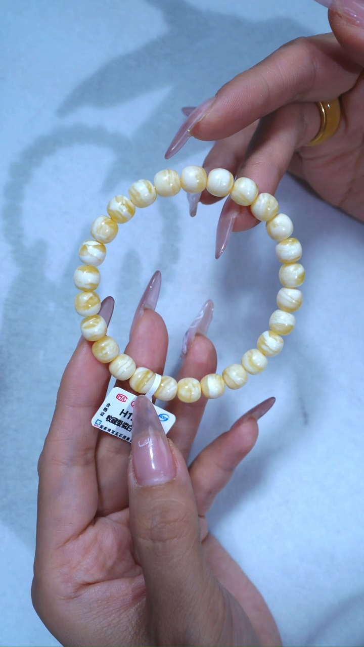 【闪购商品】蜜蜡手链未镶嵌收藏级624，8mm瓷白浓蜡虎皮