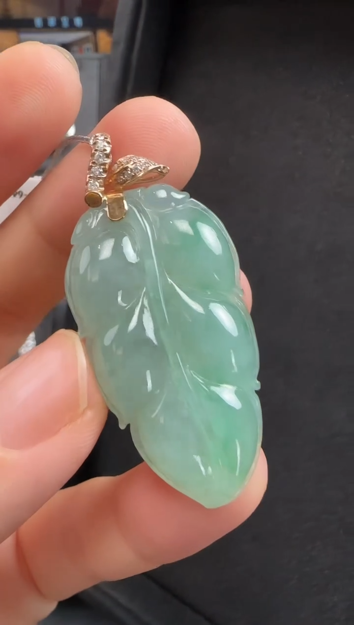 颈饰18K金镶嵌翡翠152 | 叶子