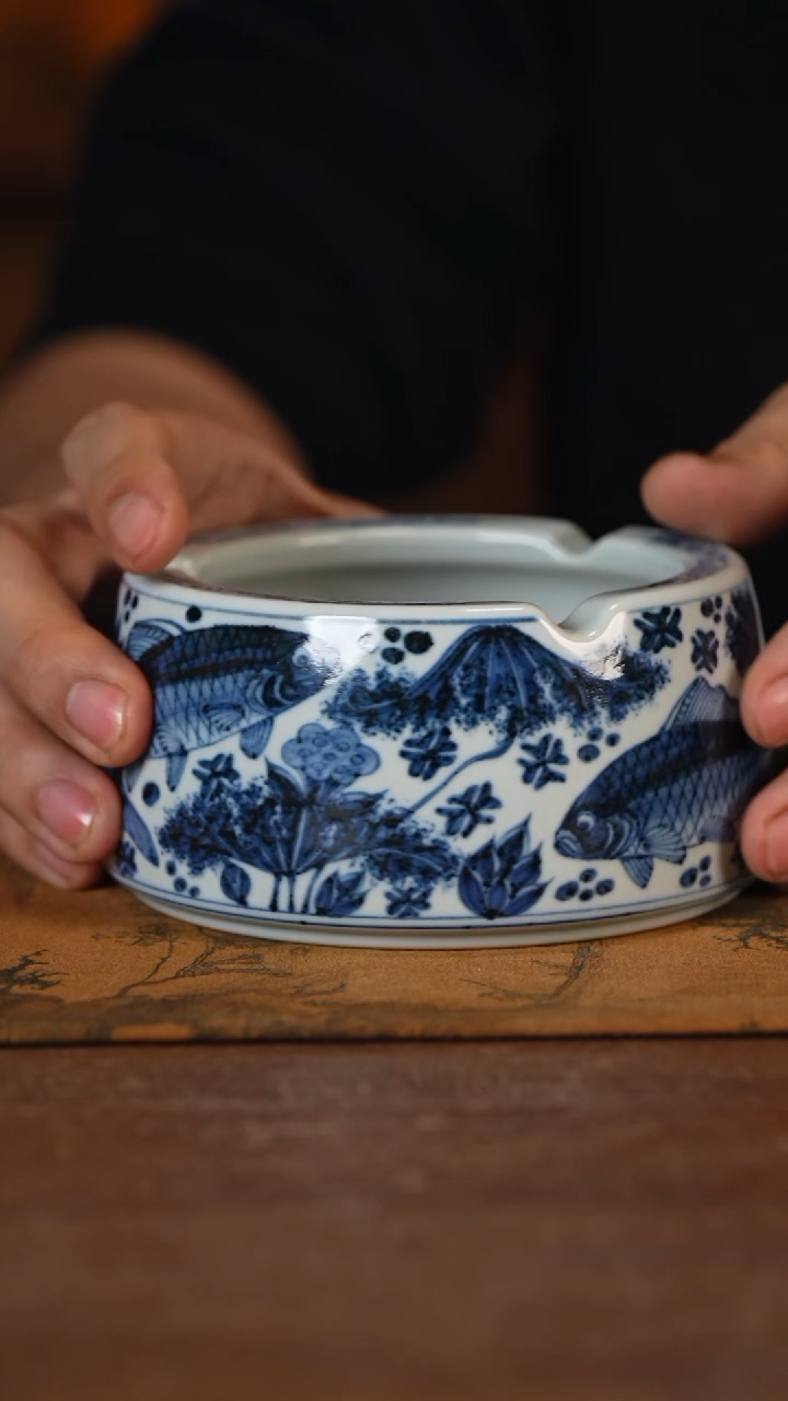 【闪购商品】杯古蓝堂 青花鱼藻烟灰缸