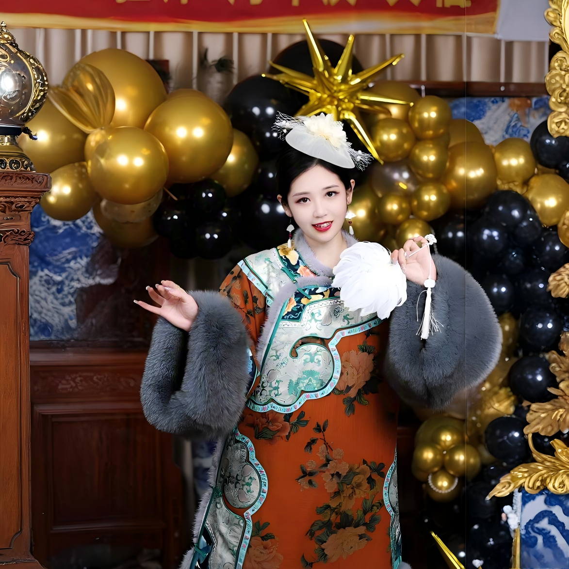 衣最芳绣双工满绣香云纱冬季斜襟棉长袍No退No换