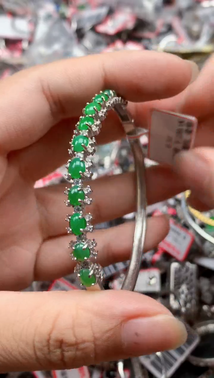 银S925镶嵌戒指翡翠天然A货缅甸翡翠