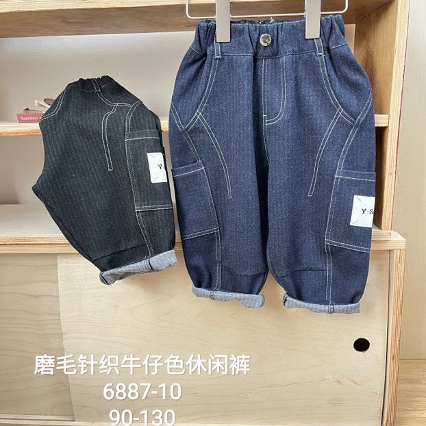 仔磨毛针织儿童牛仔裤6887