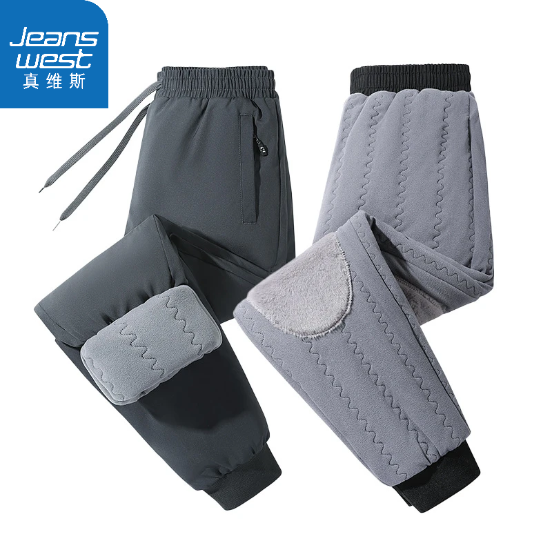 Jeanswest/真维斯爆款加绒加厚冬季休闲裤宽松大码防风保暖护膝裤