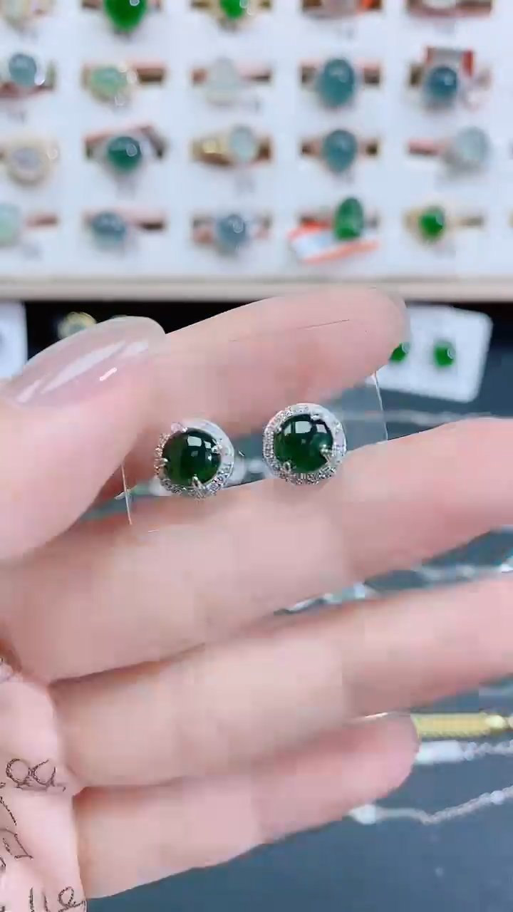 银S925镶嵌翡翠耳饰天然翡翠