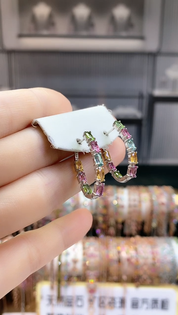 银S925镶嵌耳扣碧玺6666666666666666