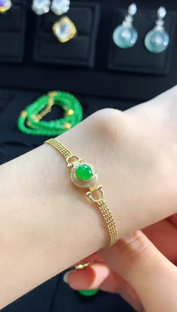 【闪购商品】翡翠手链18K金镶嵌手链