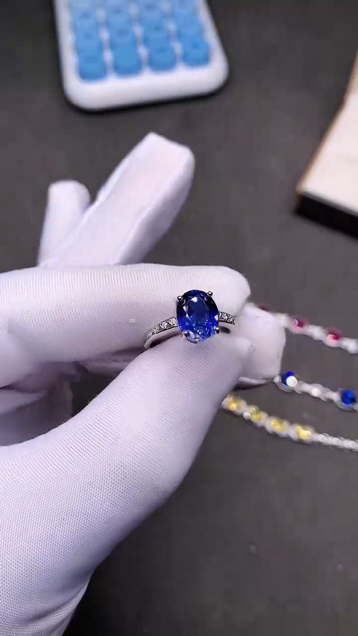 【闪购商品】蓝宝石戒指银S925镶嵌矢车菊