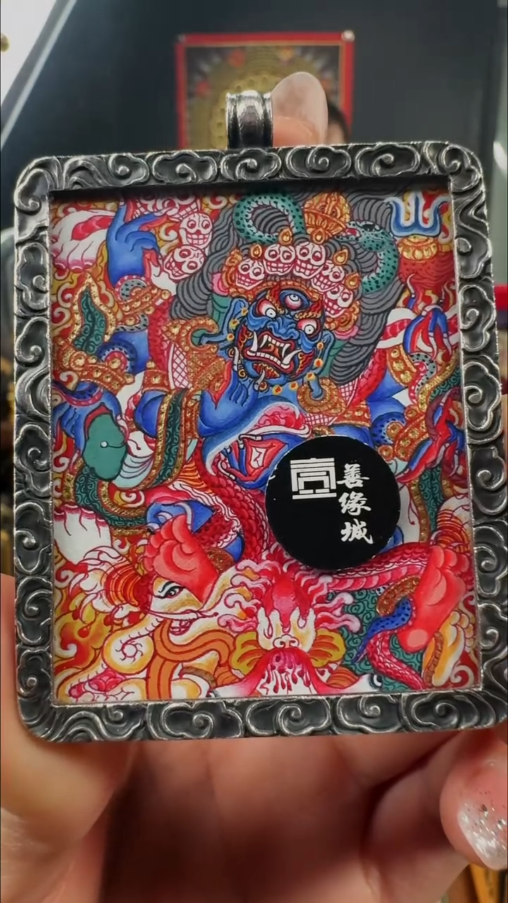 吊坠壹善缘城手绘唐卡大黑天