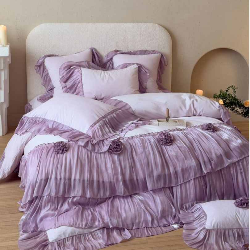 小冲冲【玫瑰旋律】法式复古婴肤绒重工海岛纱床盖款四件套秋冬