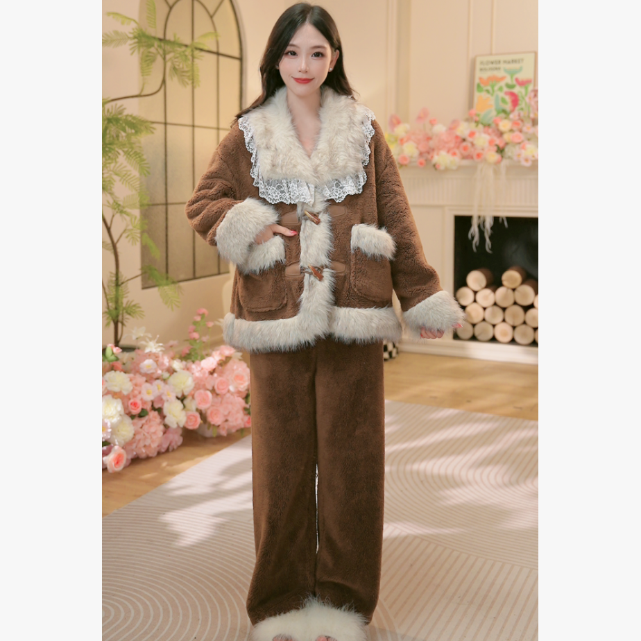 【浪漫摩卡】T冬款加绒加厚双面烫光热力绒家居服冬季保暖舒适睡衣