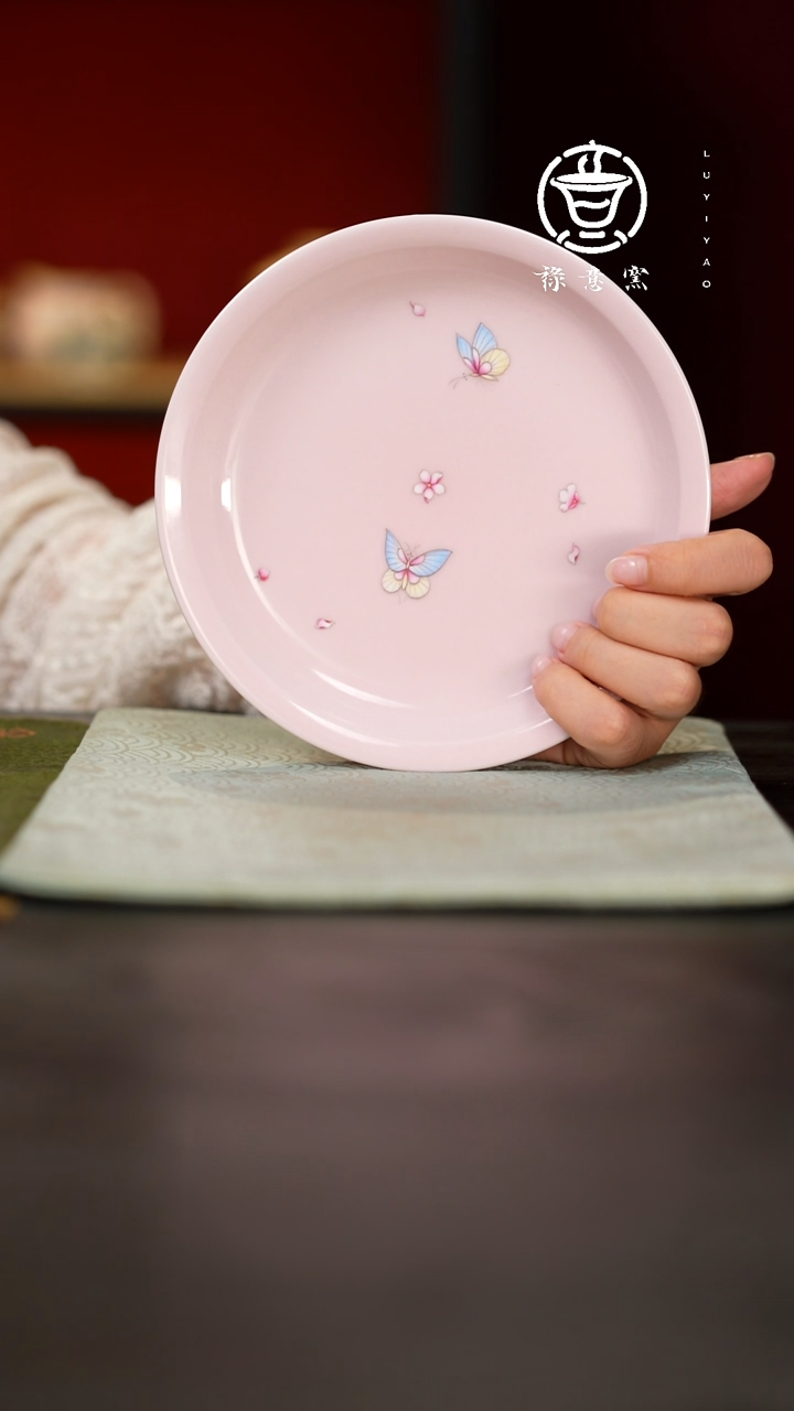 禄意窑粉色折沿斗彩壶承