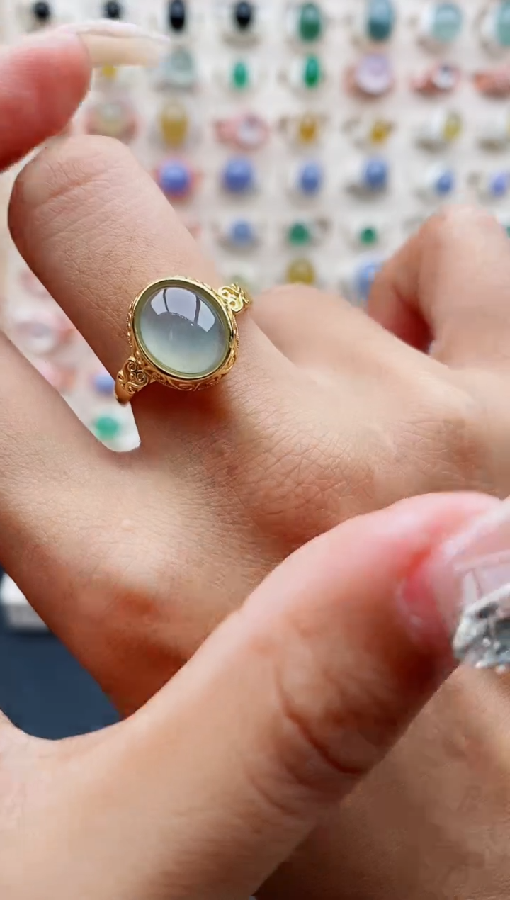 【闪购商品】翡翠戒指银S925镶嵌缅甸天然A货翡翠111  3+4