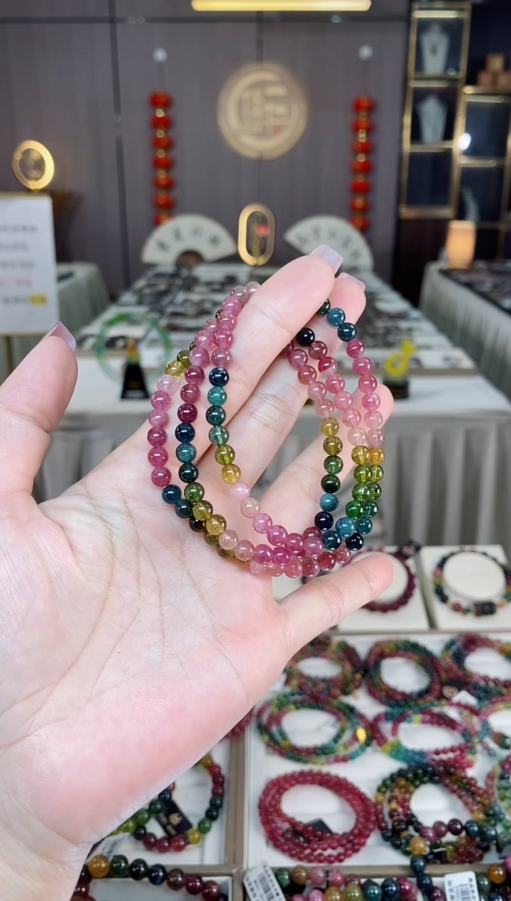 未镶嵌老矿碧玺三圈手串5mm+碧玺多样性发货一条hon