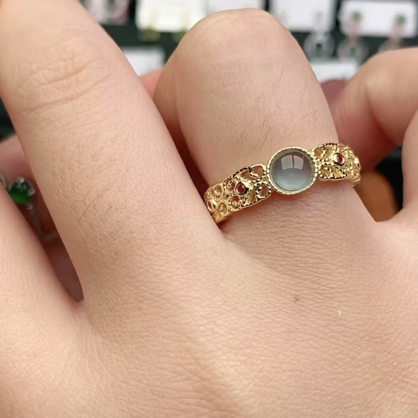 鑫辰珠宝天然A货翡翠银镶嵌设计款开口女戒指时尚百搭