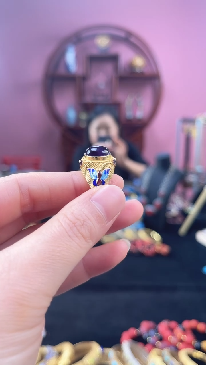 非遗 花丝镶嵌戒指 紫色 镀金