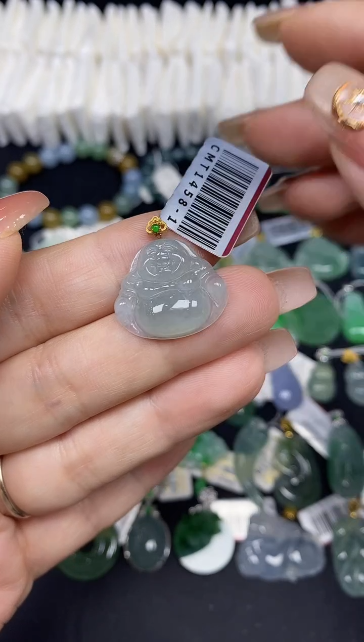 吊坠(不含链)18K金镶嵌翡翠佛公18K金扣镶嵌@@CMT1458-1