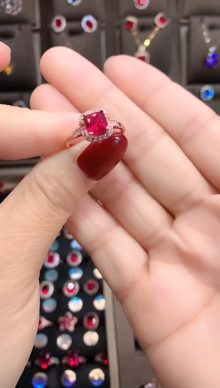 【闪购商品】红宝石戒指银S925镶嵌玫瑰金6