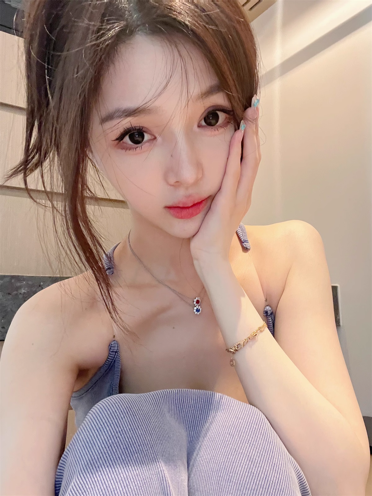 【PH2401111】洗水蓝鱼线弹力简约气质吊带腰线性感 连衣裙 