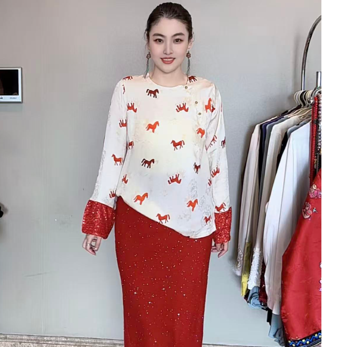 4983-瑾｛拜年喽｝新中式原创设计时尚百搭新年新款上衣