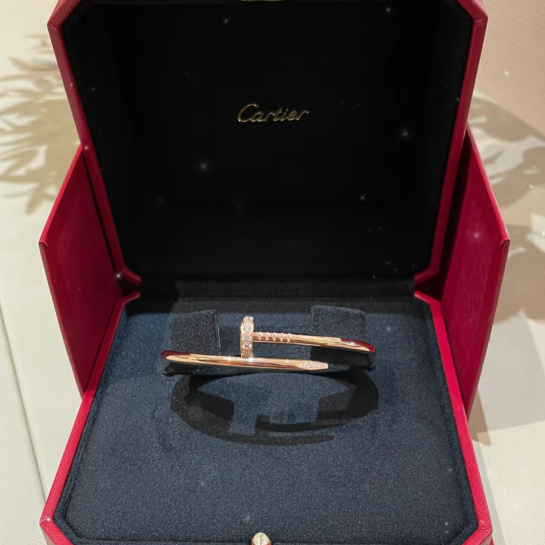 99新 Cartier/卡地亚 小花攀攀钉子粗版头尾钻新扣手镯玫瑰金16