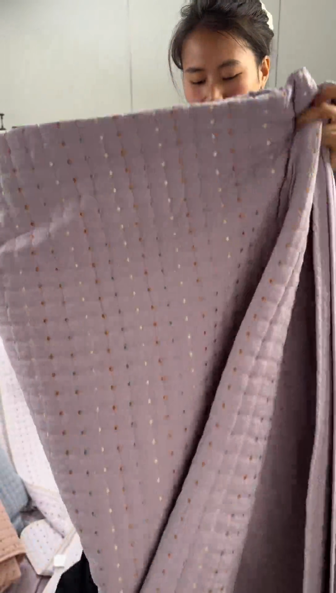 棉纯棉香芋紫米粒绣230*250单床盖