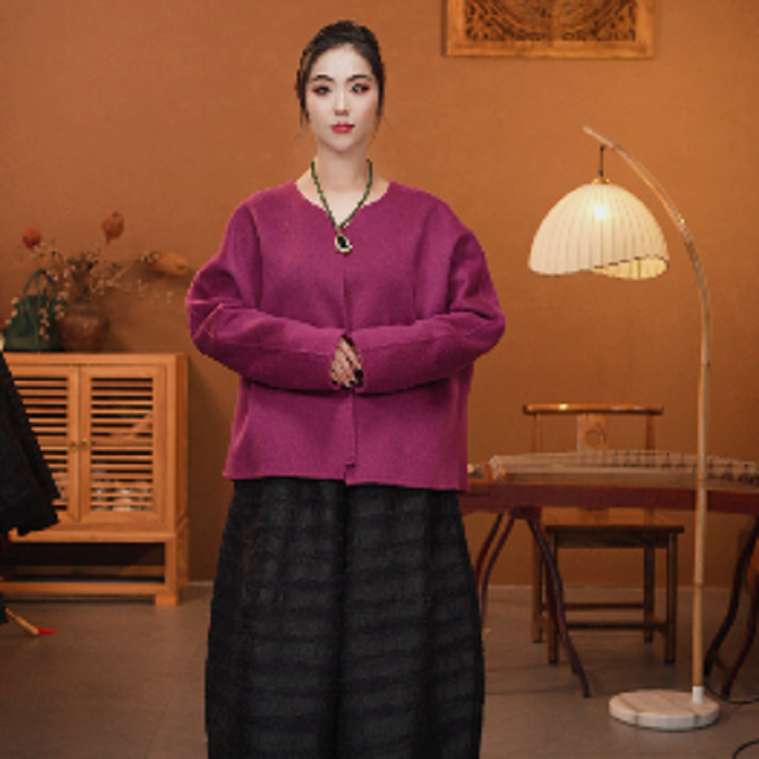 L25-W119玫红色毛绒外套羊毛款