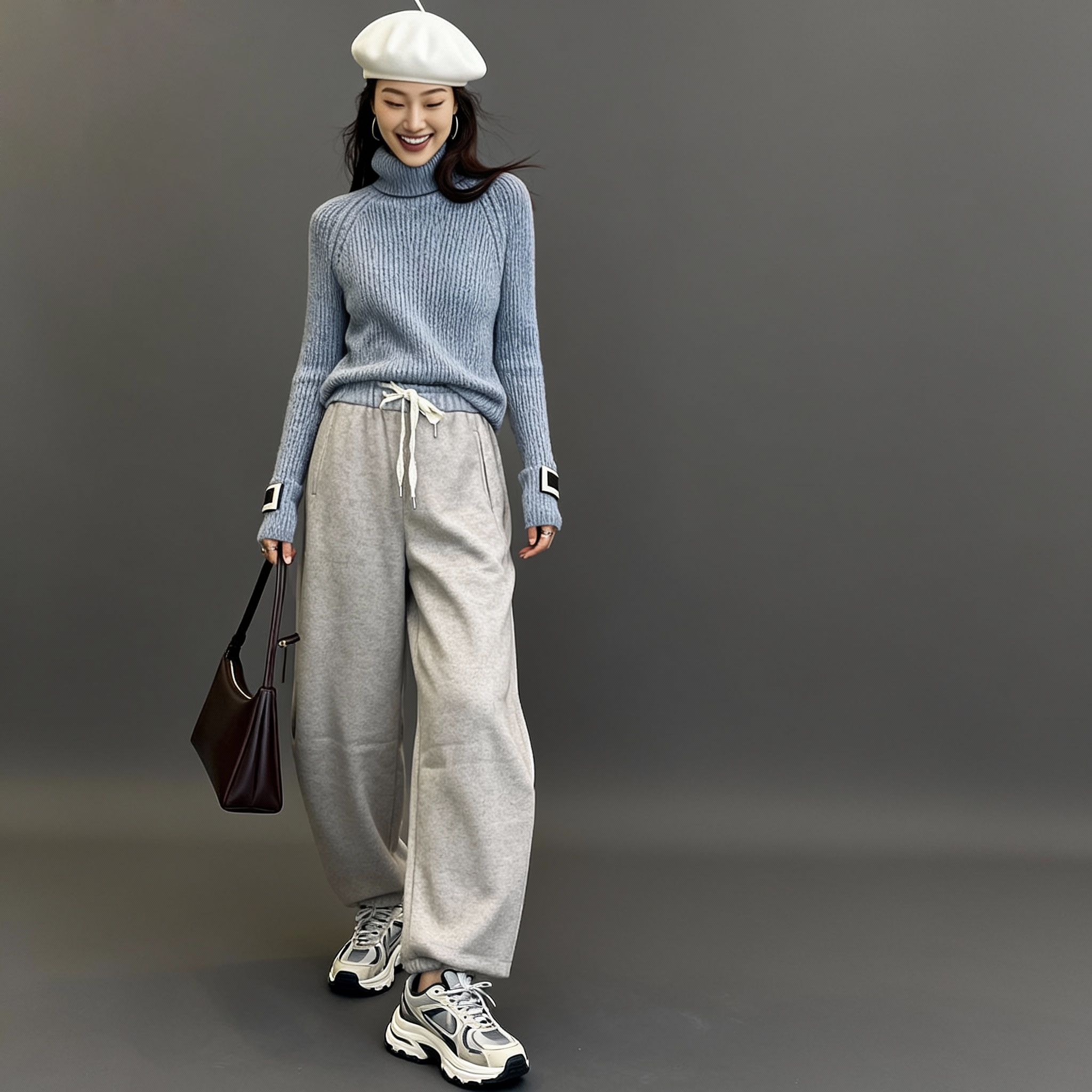 休闲风运动风卫裤打底拼接秋冬秋季休闲裤阔腿裤时尚