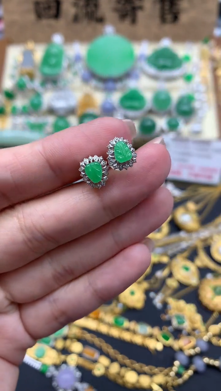 【闪购商品】翡翠耳饰18K金镶嵌341-中国好珍宝