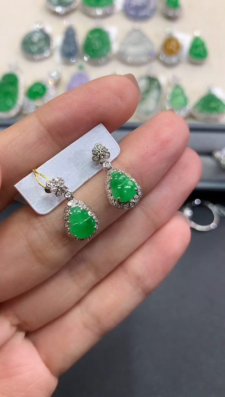 【闪购商品】翡翠耳饰18K金镶嵌a125       