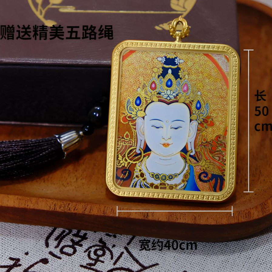 唐卡半手绘手工描金新款黑财神绿度母扎基拉姆吊坠项链