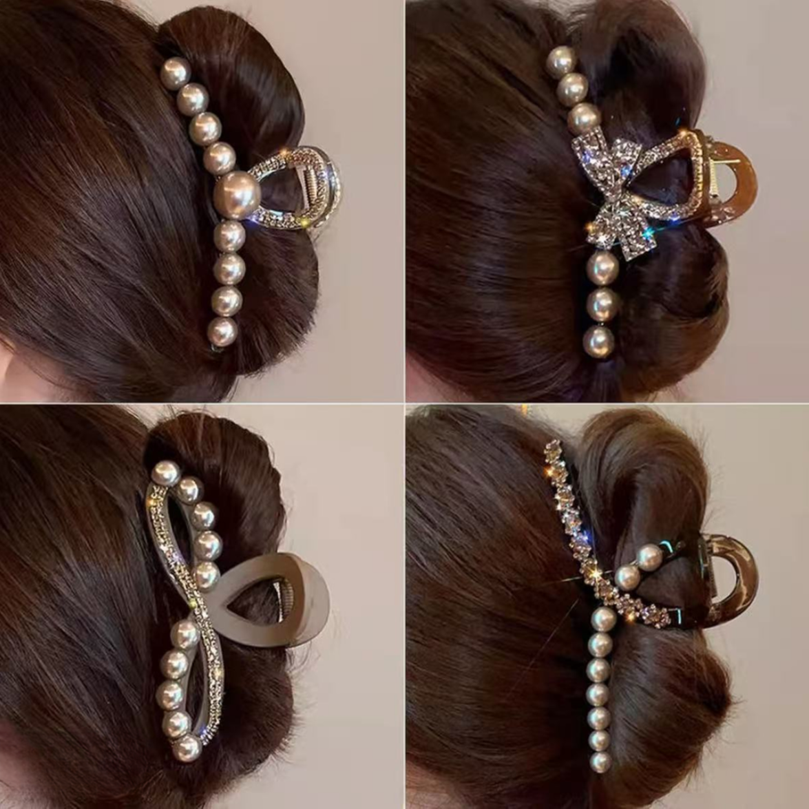 2025年优雅咖色水钻后脑勺盘发鲨鱼夹大号发夹发卡头饰质感时尚