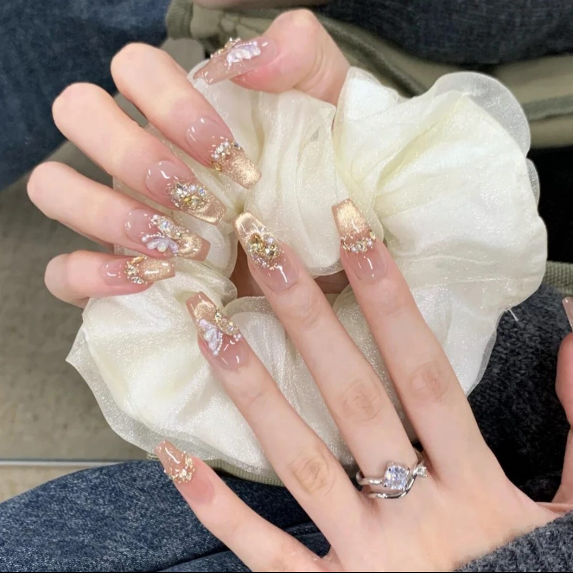 【烫金蝴蝶】时尚清新纯欲高级感成品美甲穿戴式手工穿戴甲