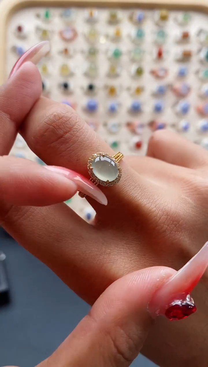 【闪购商品】翡翠戒指银S925镶嵌缅甸天然A货翡翠111 9+2