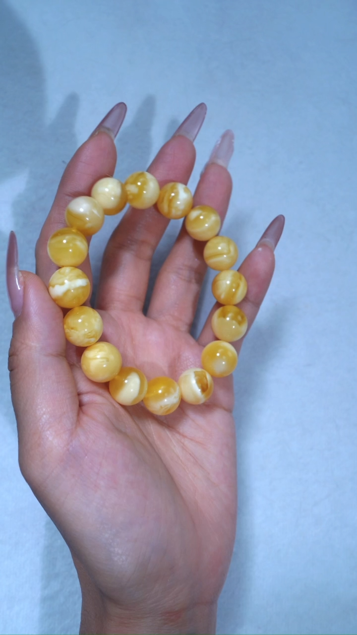 【闪购商品】蜜蜡手链未镶嵌12.8mm浓蜡溶洞妖花