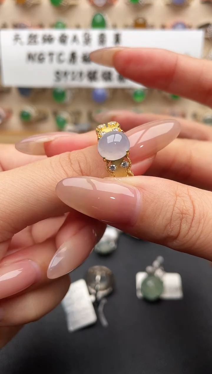 银S925镶嵌戒指翡翠一物一证一礼盒