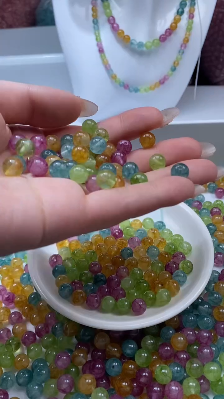 颈饰未镶嵌水晶W2502彩虹碧玺8MM*15颗